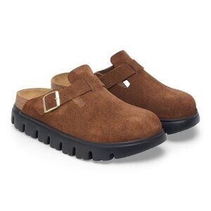 Birkenstock Shoes Papillio Boston Chunky Dark Tea Suede Leather Clogs